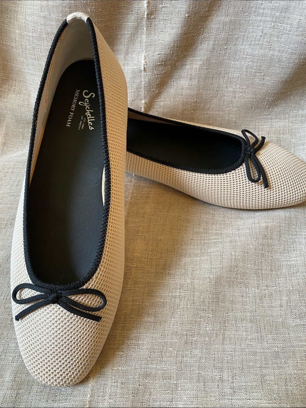 Seychelles Cream Ballet Flats with Black Trim and Bow